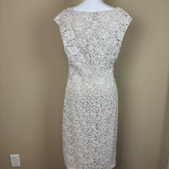 Dress Barn Est 1962 Cream Mesh/Lace Floral Sleeveless Pull On Stretch Midi Dress - Picture 9 of 15